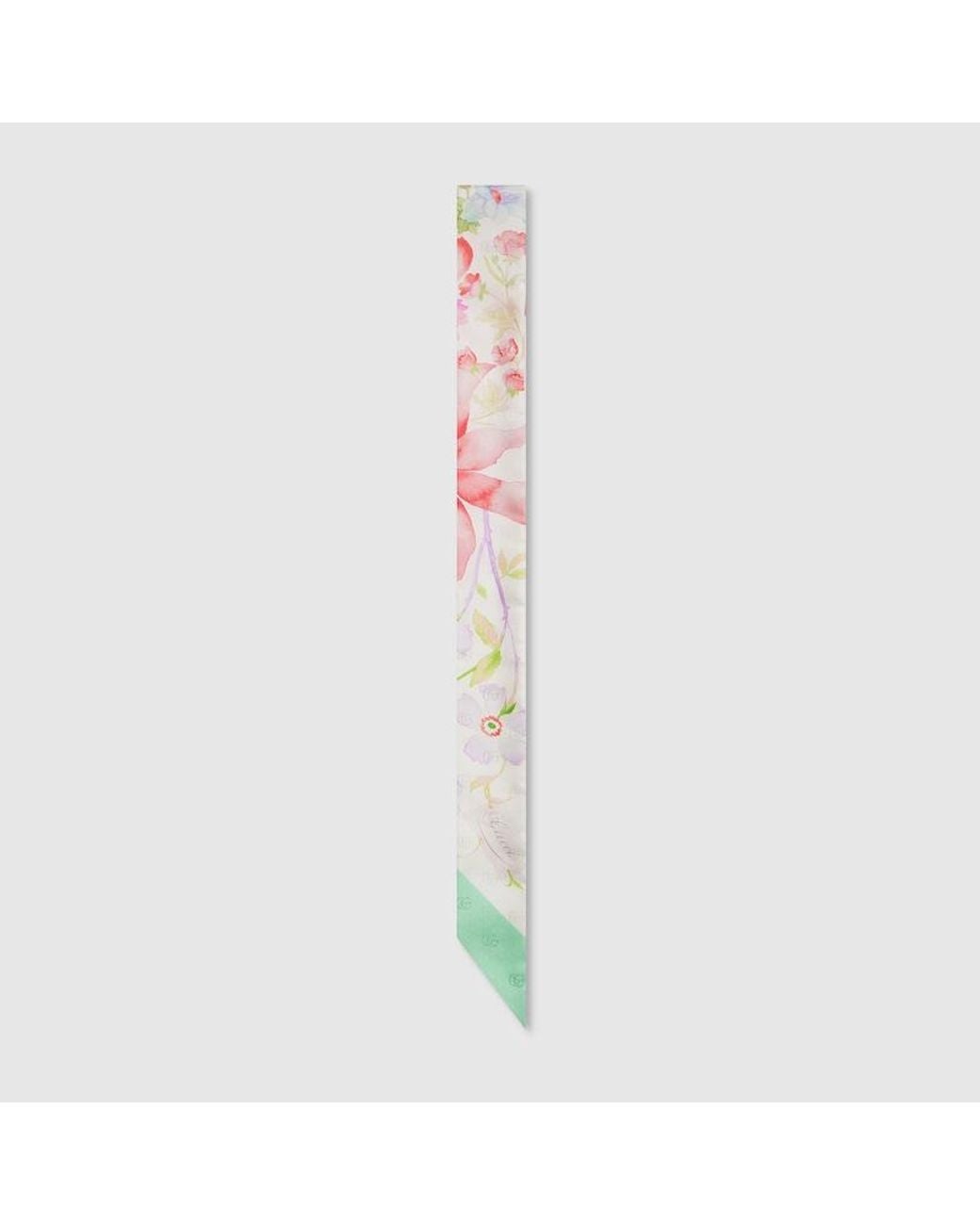 Gucci Green Printed Double G Silk Ribbon