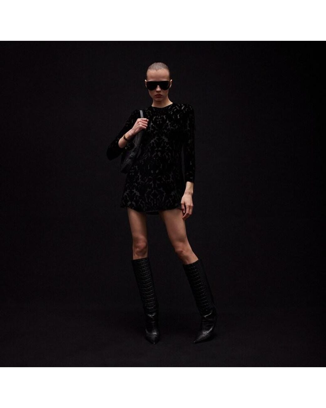 Gucci Black Floral Devoré Velour Dress