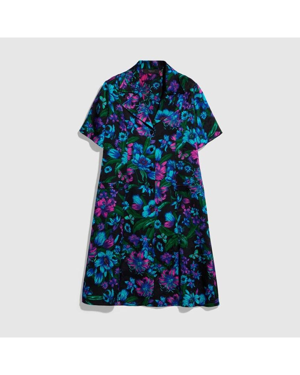 Gucci Blue Printed Silk Jacquard Chemisier Dress
