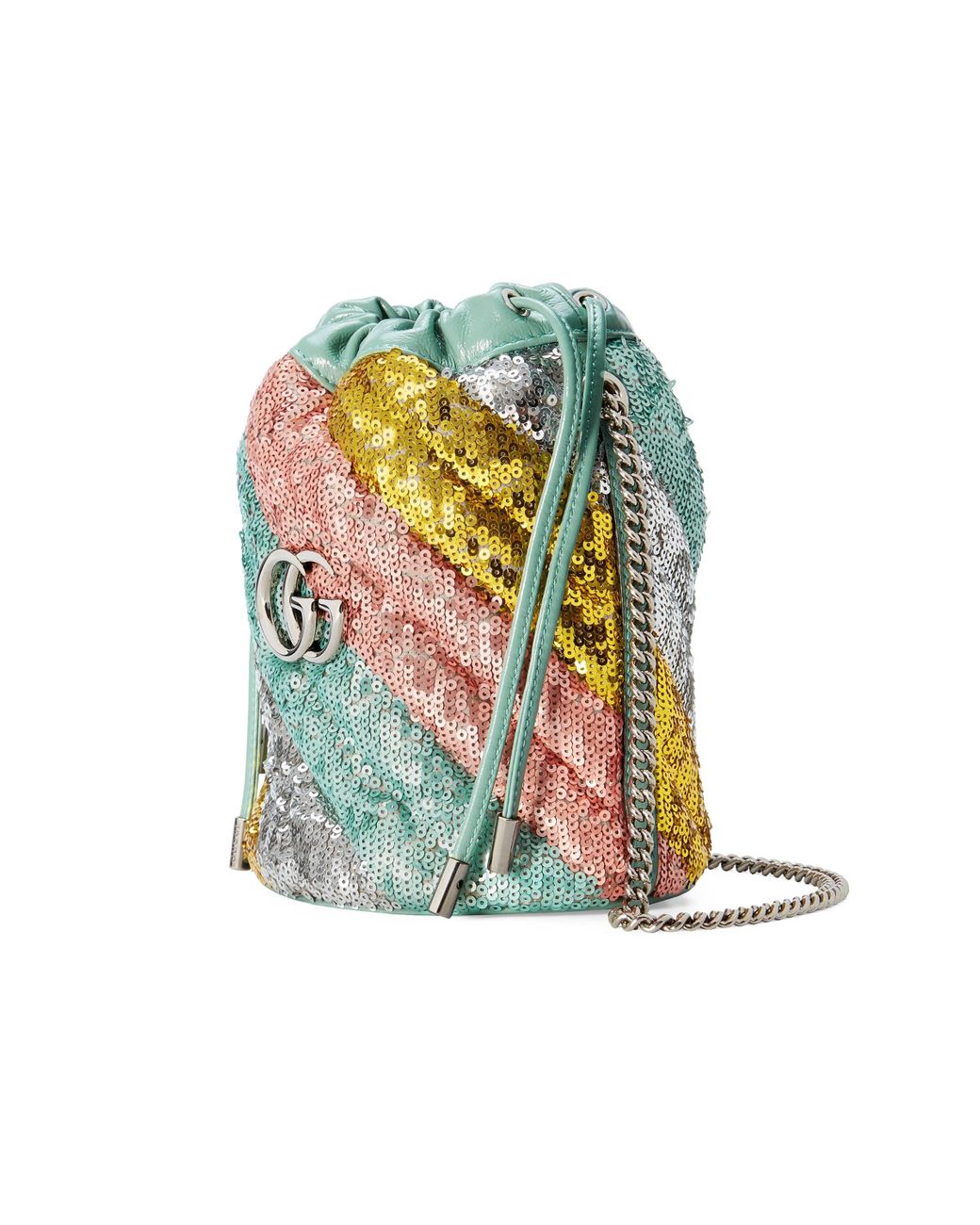 Gucci GG Marmont Mini Sequin Bucket Bag in Metallic | Lyst