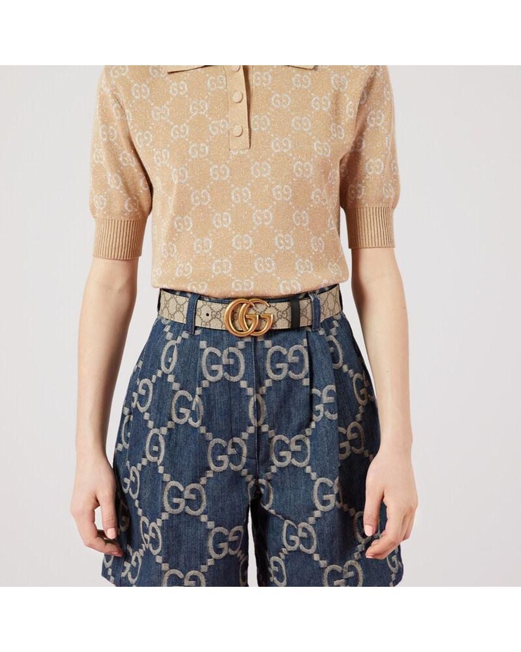 Gucci Natural Gg Marmont Reversible Belt, Size 65, Leather