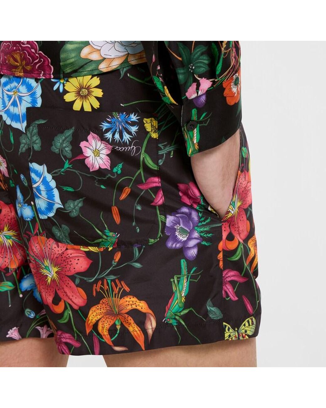 Gucci Black Printed Nylon Swim Shorts for men