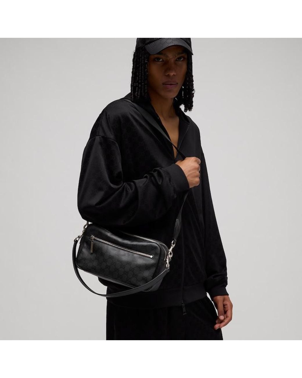 Gucci Black Essence Classic Small Crossbody Bag, Gg Canvas for men