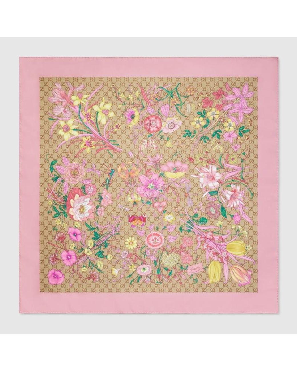 Gucci Pink Printed Gg Silk Twill Carré