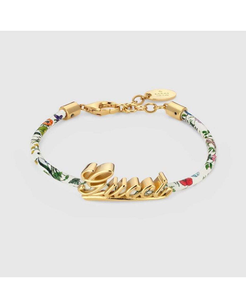 Gucci Metallic Leather Bracelet With Script