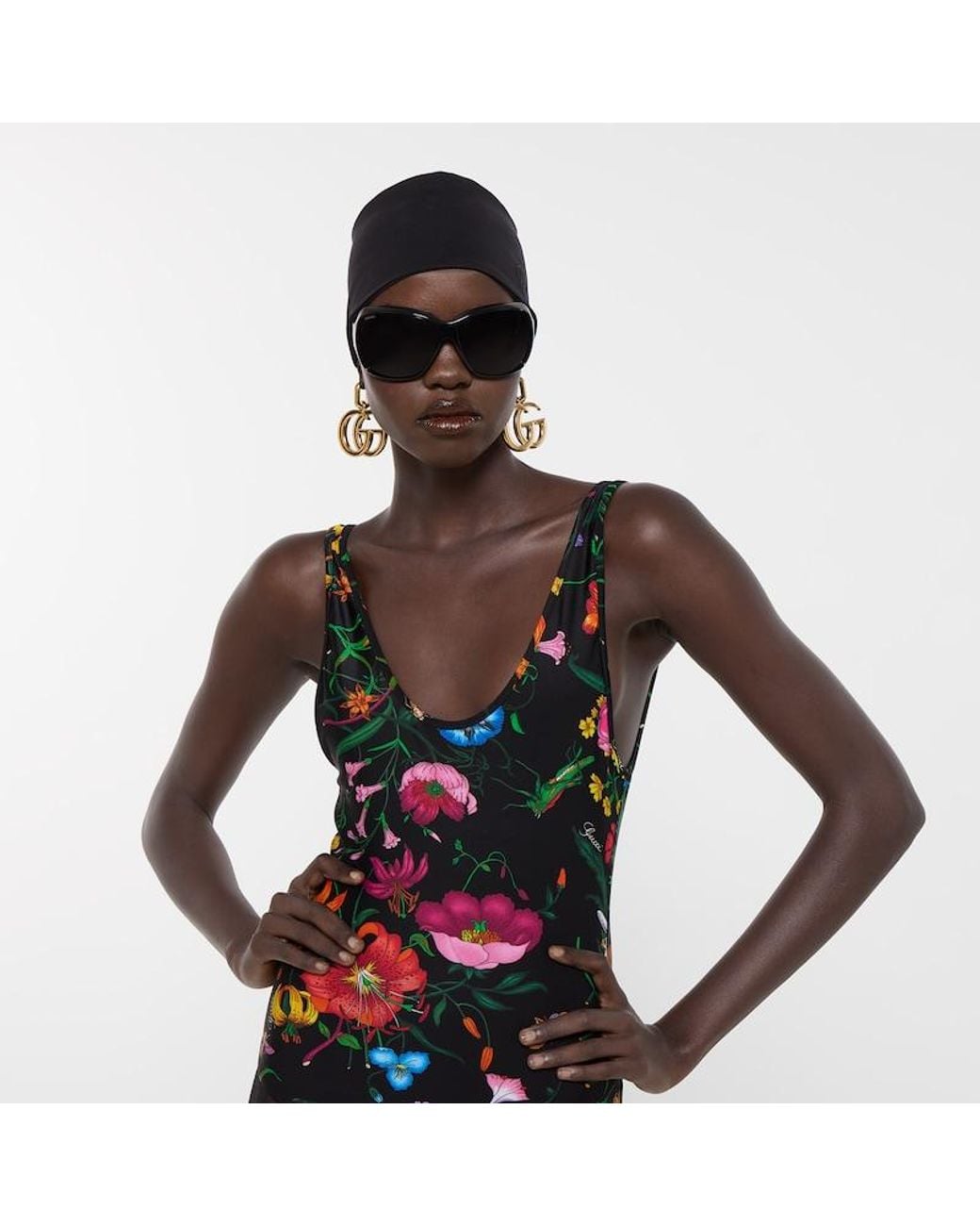Gucci Green Printed Sparkling Jersey Swimsuit