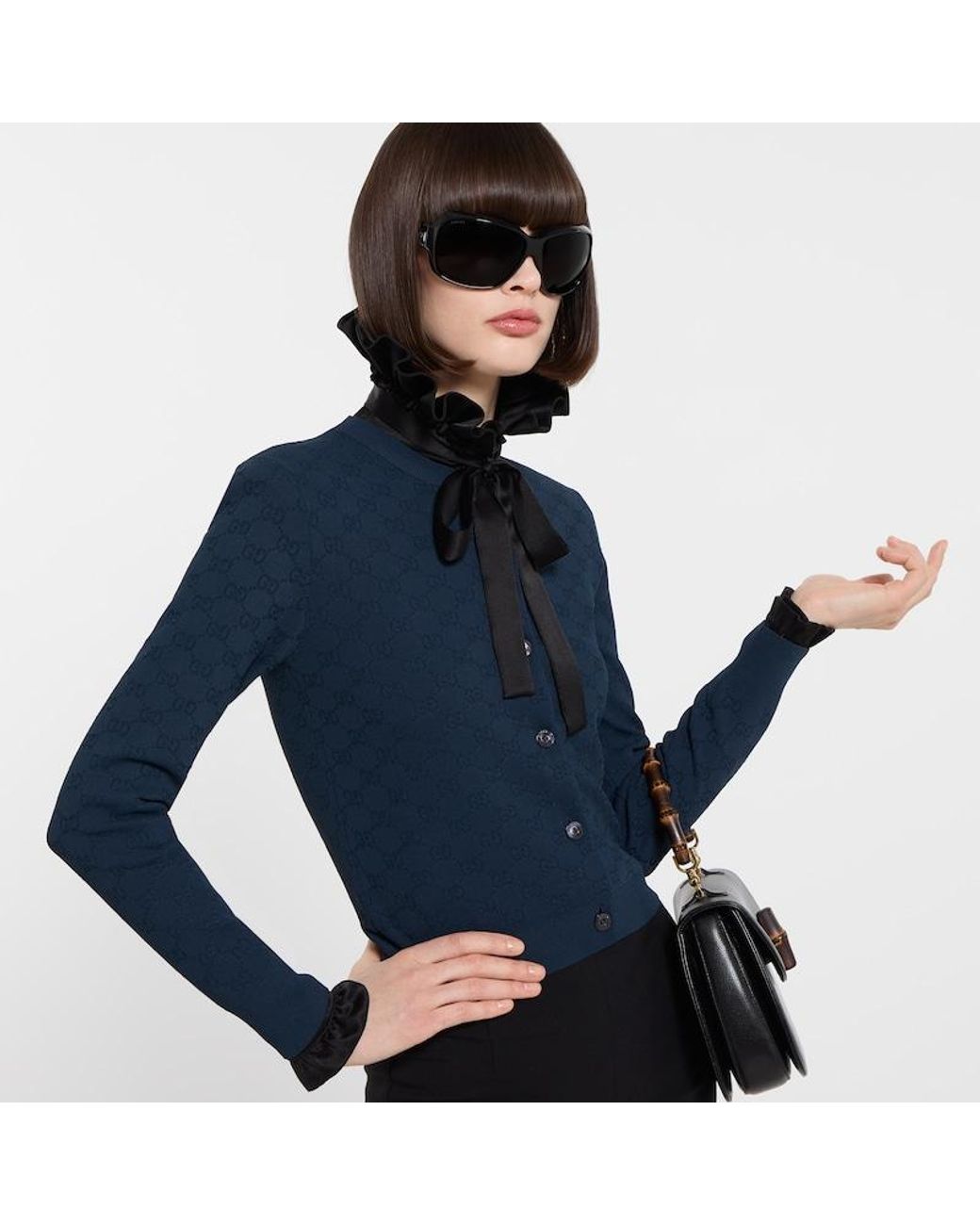Gucci Blue Gg Fine Fabric Jacquard Cardigan