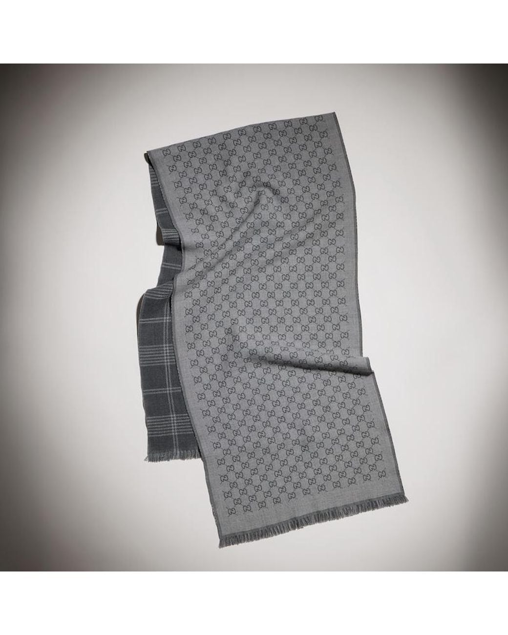 Gucci Gray Reversible Wool Jacquard Scarf for men