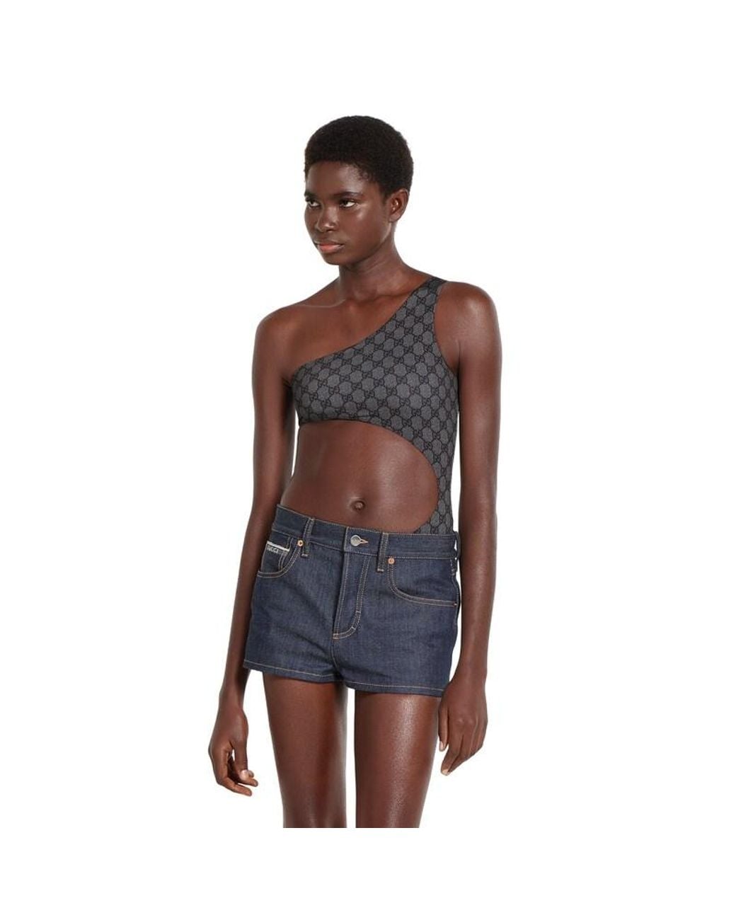 Gucci Gray Printed Gg Stretch Jersey Swimsuit
