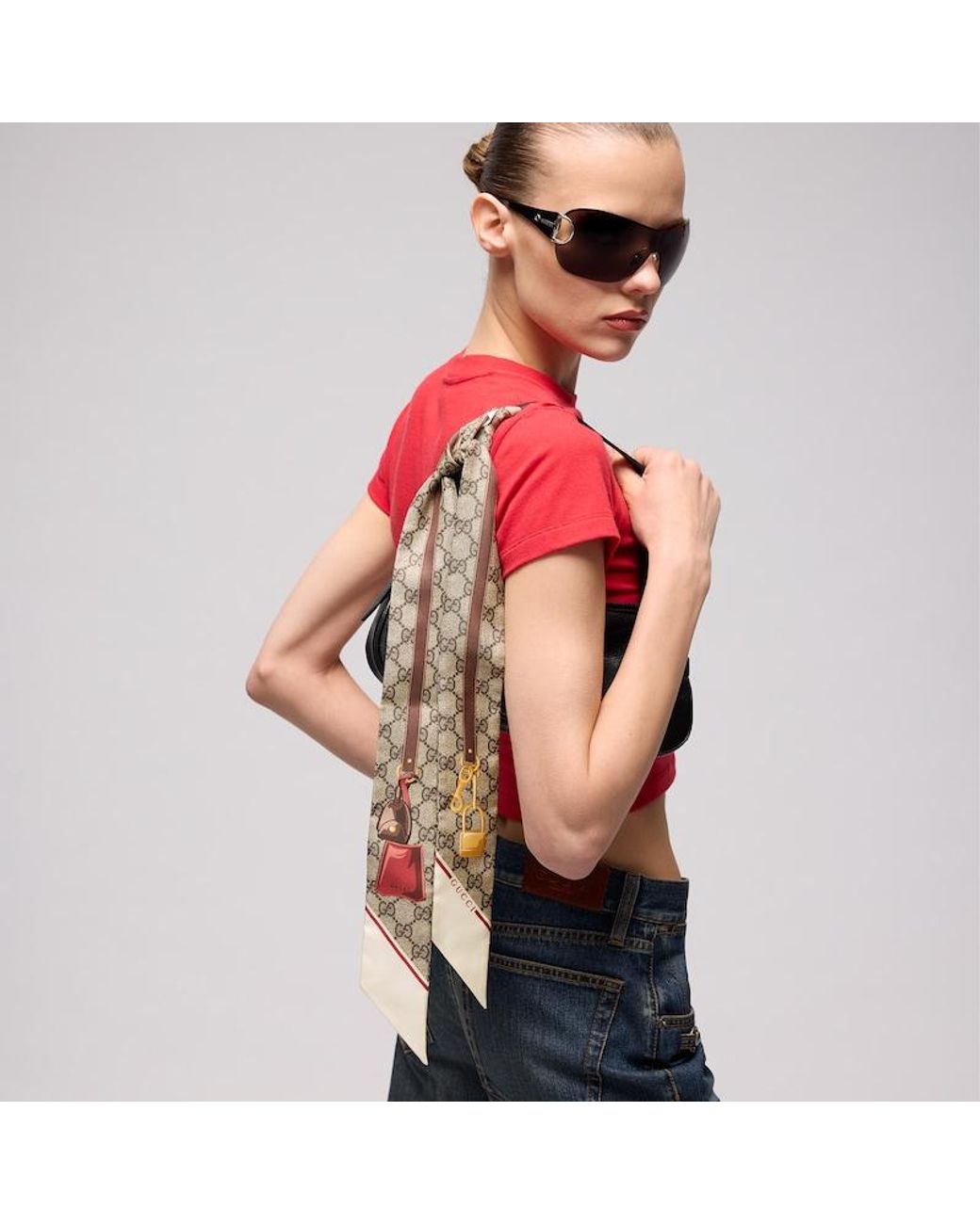 Gucci White Printed Silk Twill Ribbon