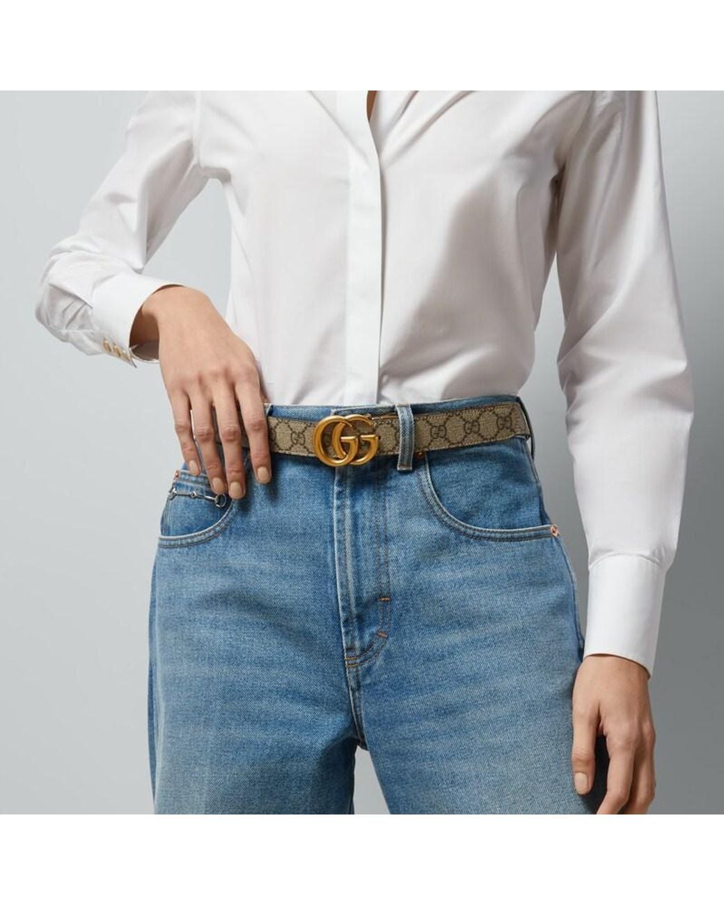 Gucci Natural Gg Marmont Reversible Belt, Gg Canvas