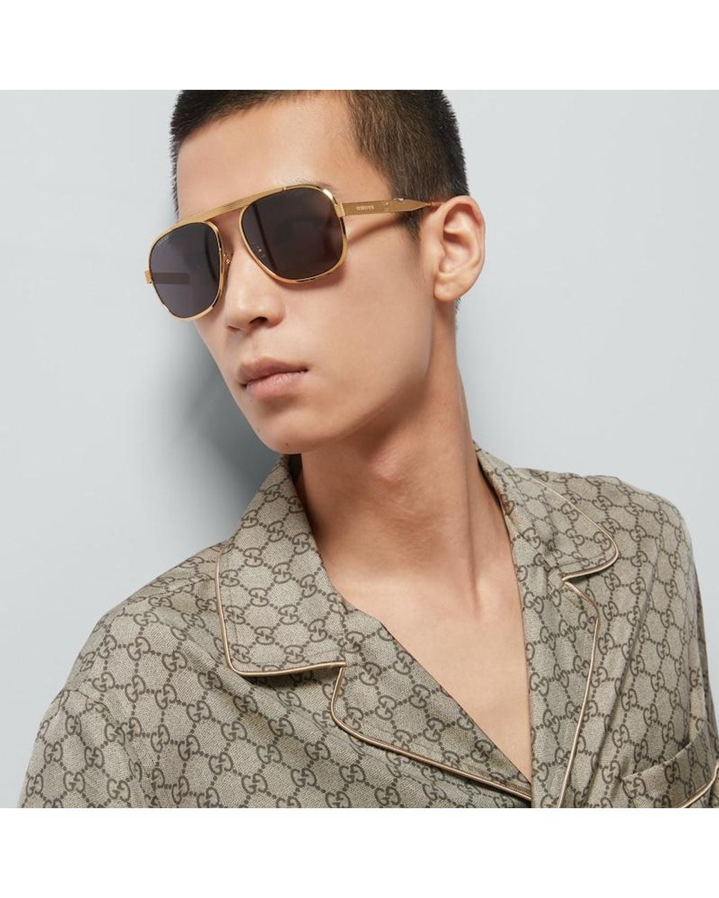 Gucci Gray Gg Printed Silk Shirt for men