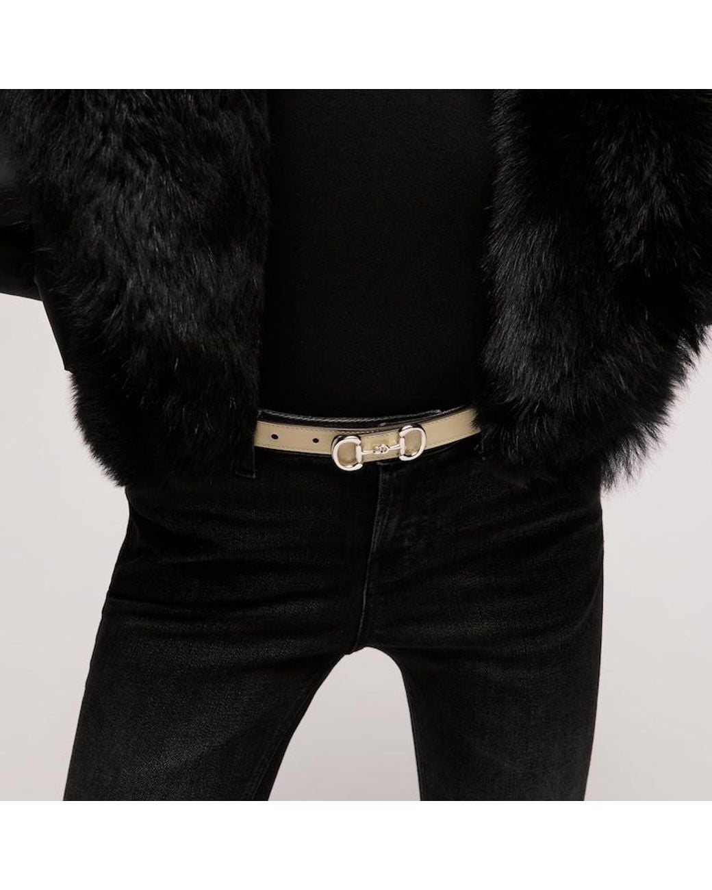 Gucci Metallic Thin Belt With Horsebit Buckle, Size 100