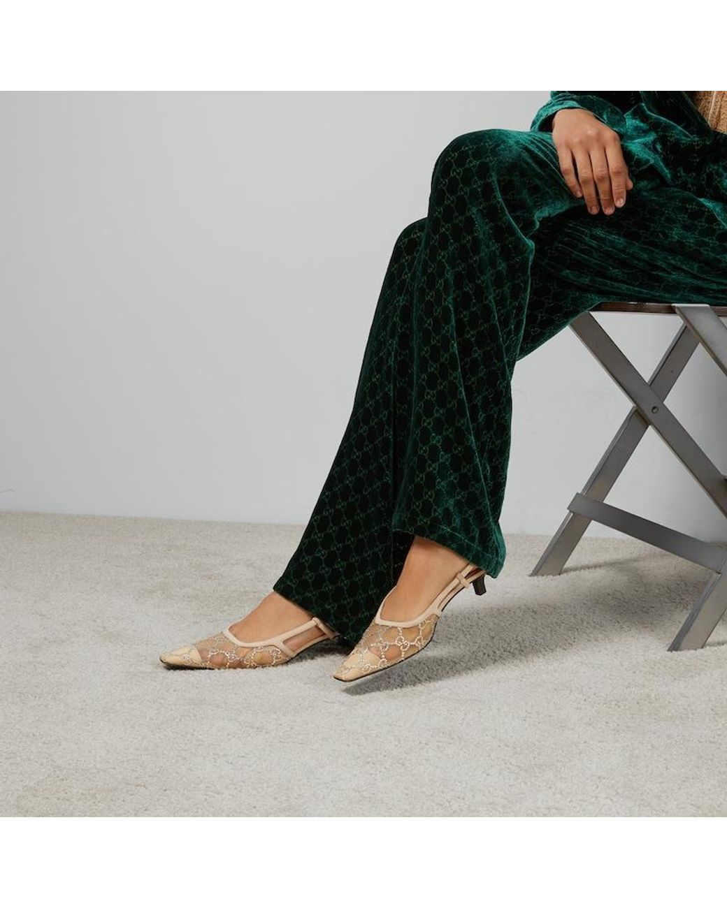 Gucci Pink GG Canvas & Leather Slingback Pump