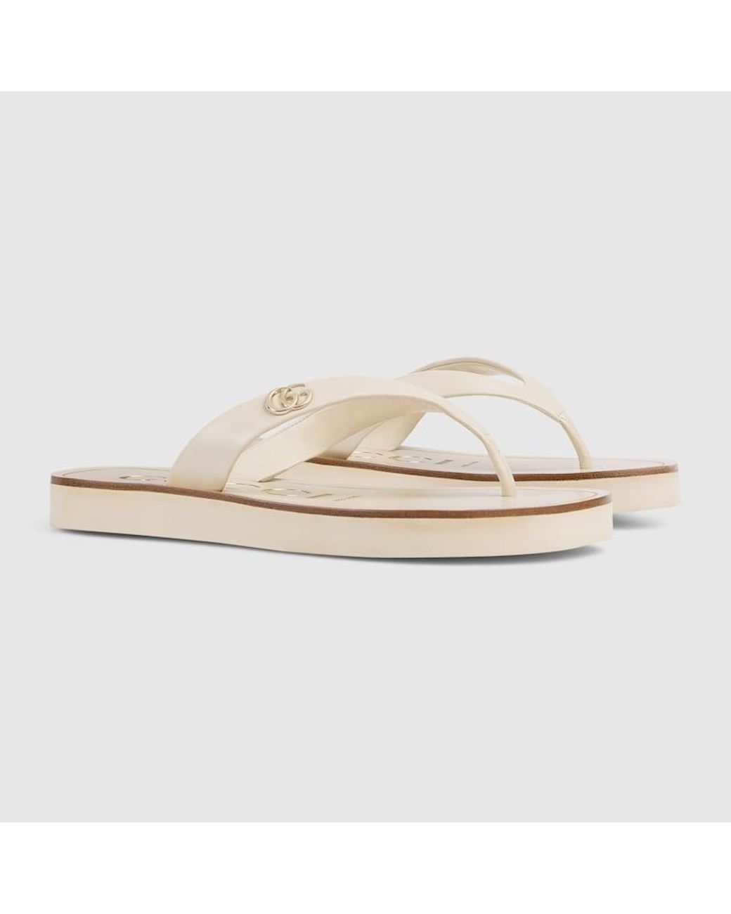 Gucci White Thong Sandal With Double G