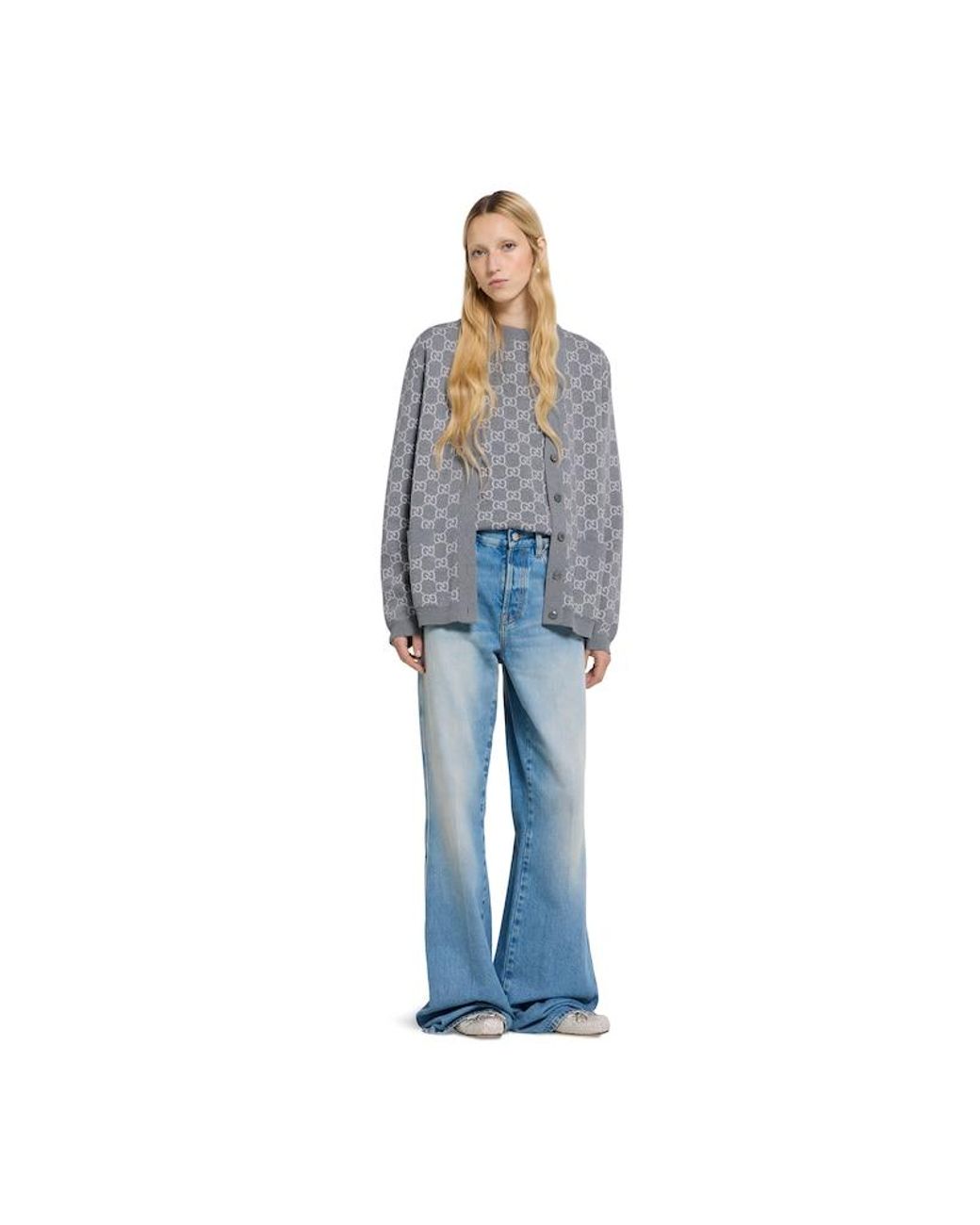 Gucci Gray Reversible Gg Fine Wool Jacquard Cardigan