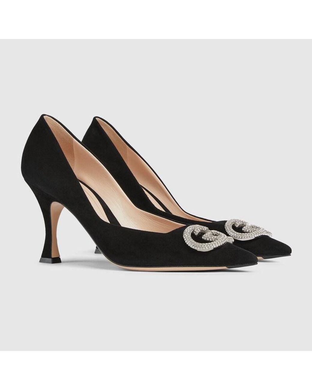 Gucci Black Pump With Crystal Interlocking G