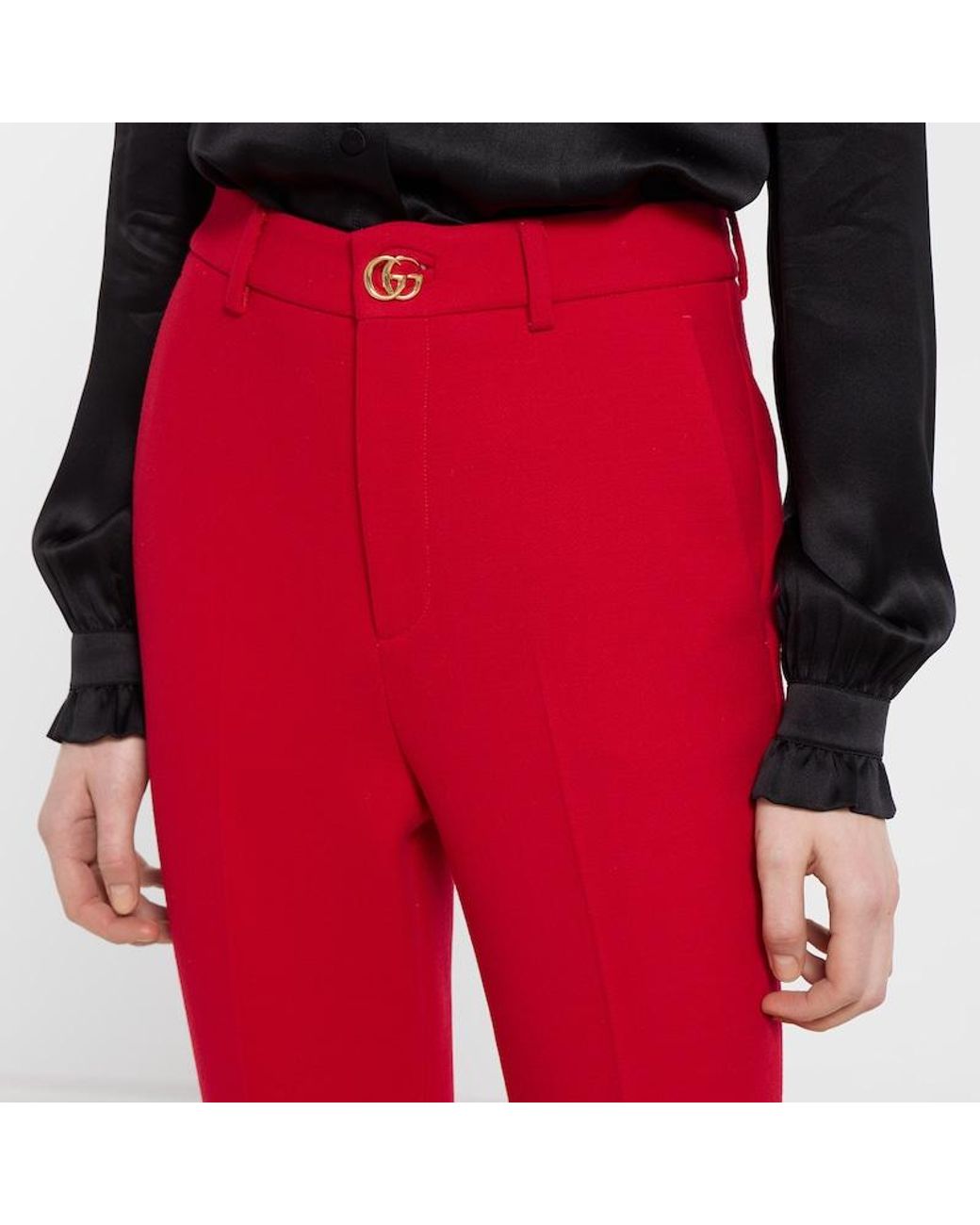 Gucci Red Crêpe Wool Pants With Double G Button