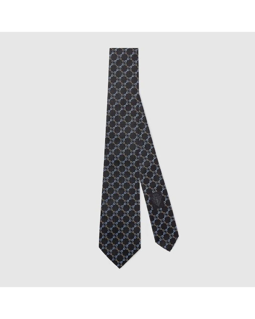 Gucci Blue Horsebit Silk Jacquard Tie for men