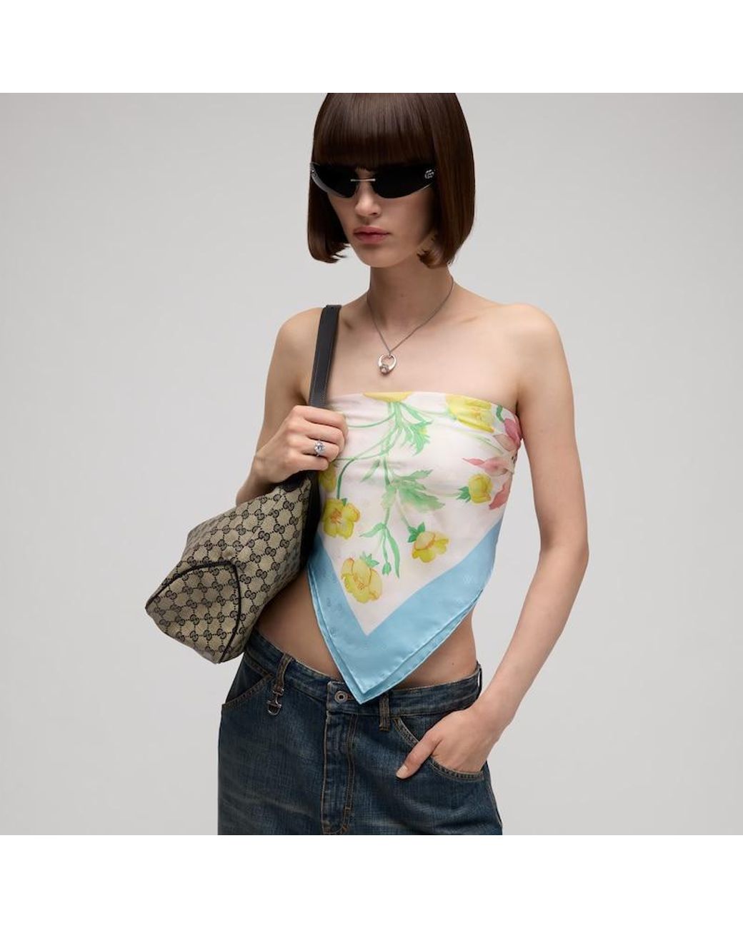 Gucci Yellow Printed Double G Silk Carré