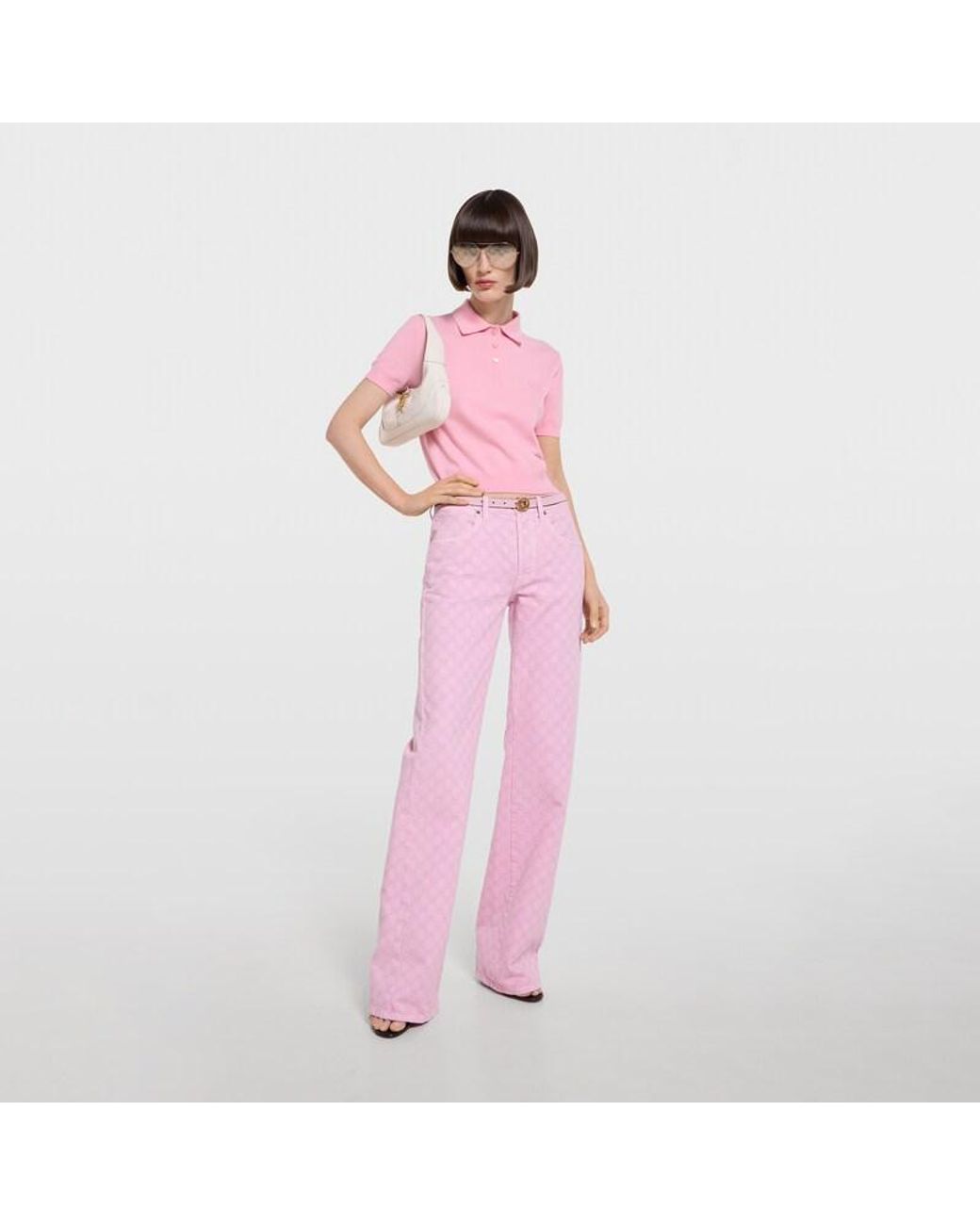 Gucci Pink Knit Wool Polo Shirt With Embroidery