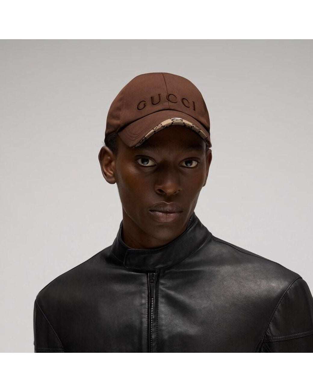 Gucci Brown Cotton Baseball Hat With Embroidery for men