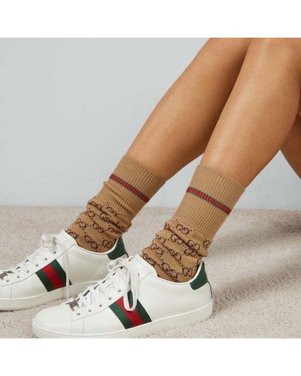 Gucci Brown Web-detail GG Socks for men
