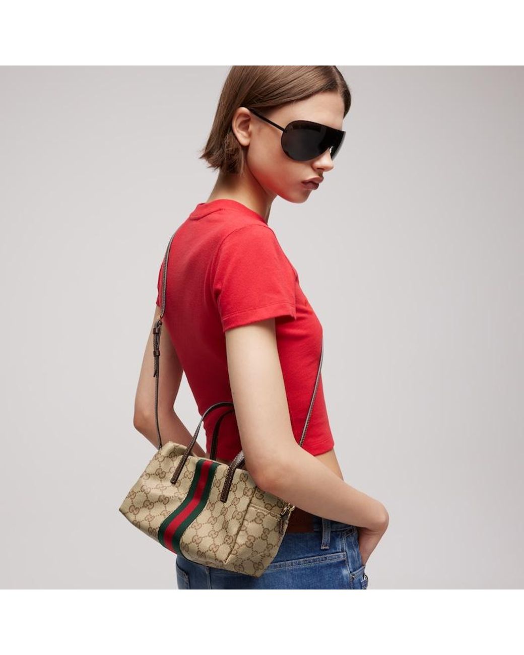 Gucci Metallic Mini Boston Bag With Web, Gg Canvas