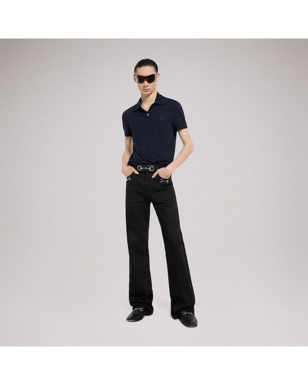 Gucci Blue Knit Wool Polo Shirt With Embroidery for men