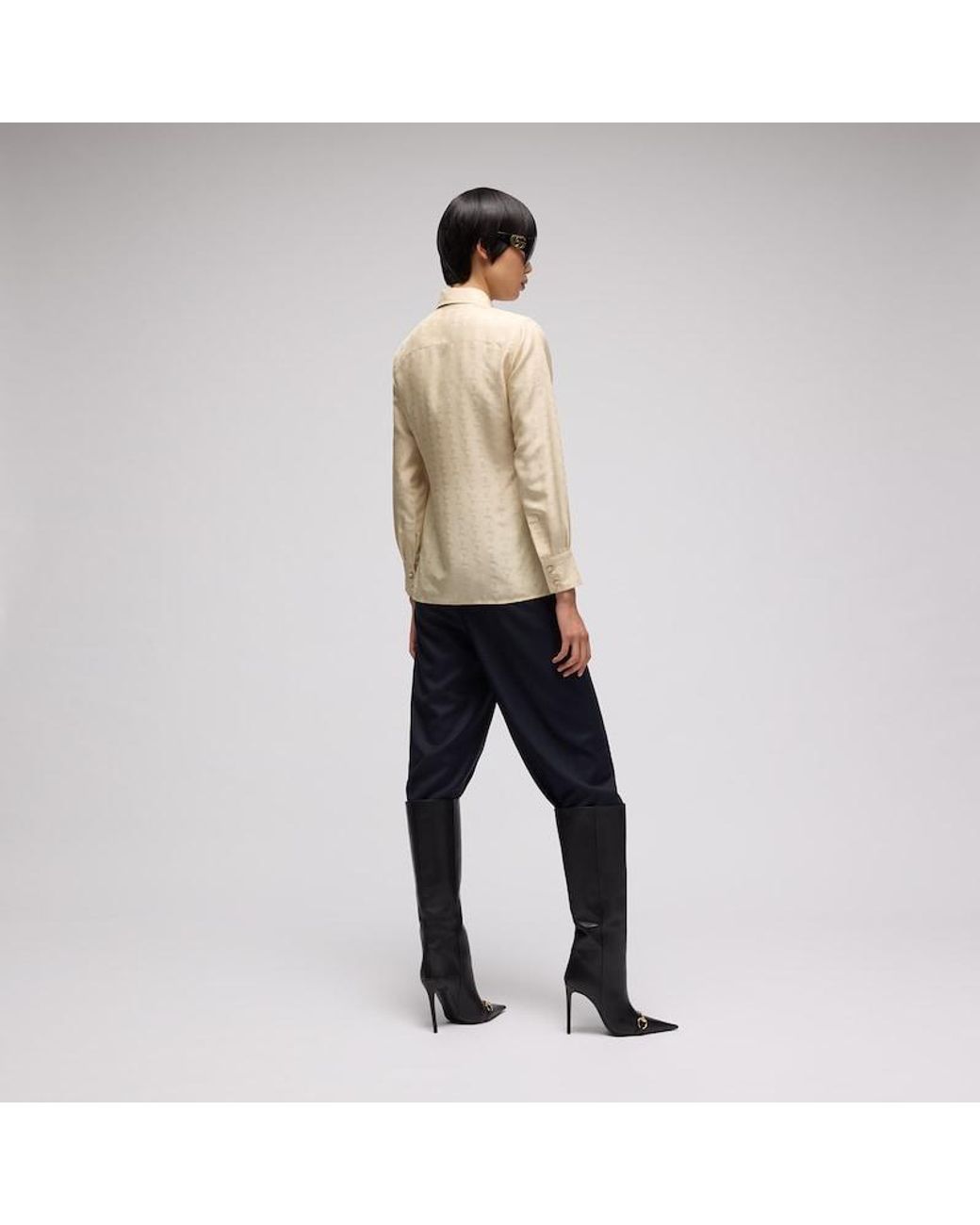 Gucci Natural Crest Silk Habotai Jacquard Shirt, Size 42 It, Ready-To-Wear