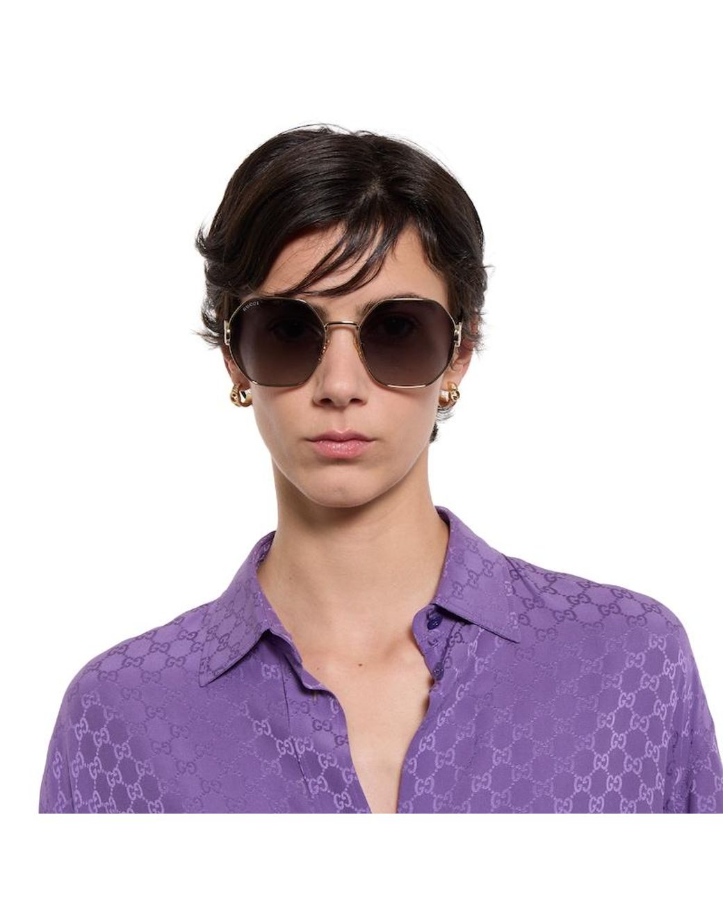 Gucci Gray Oval Frame Sunglasses