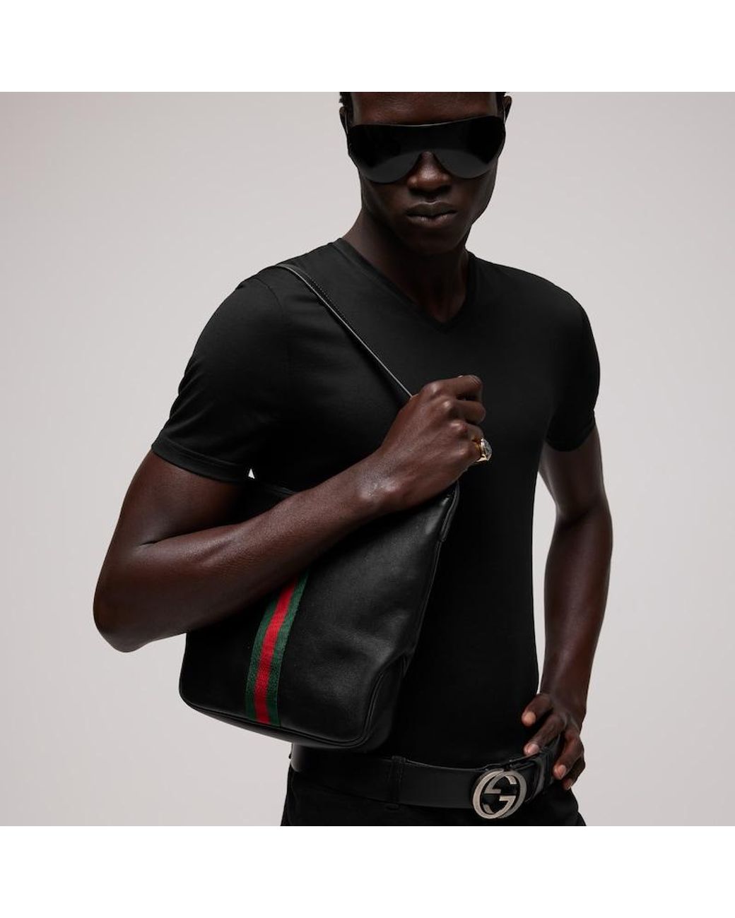 Gucci Black Lunetta Medium Crossbody Bag, Leather
