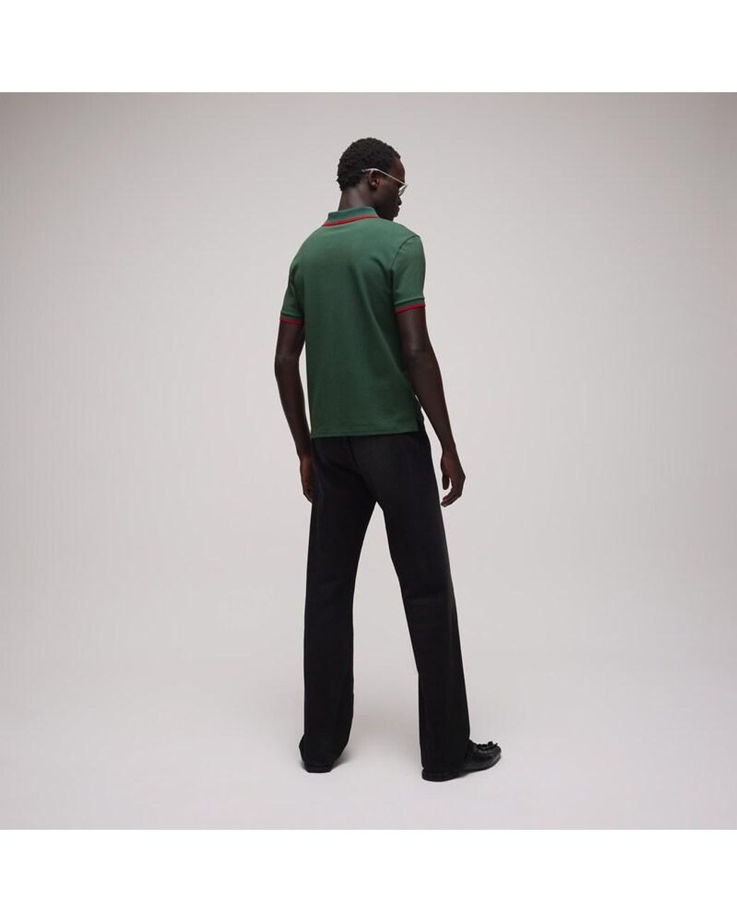 Gucci Green Cotton Piquet Polo Shirt With Embroidery for men