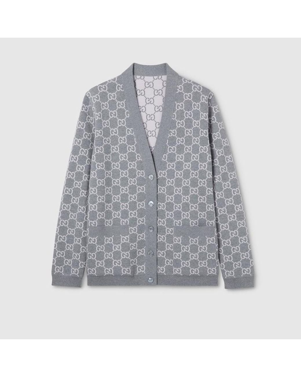 Gucci Gray Reversible Gg Fine Wool Jacquard Cardigan