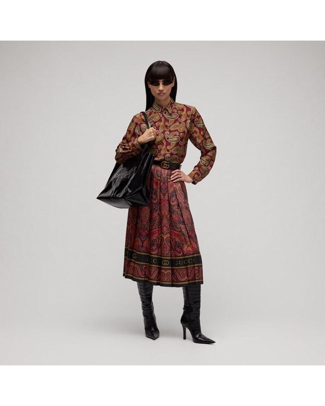 Gucci Red Printed Silk Twill Skirt