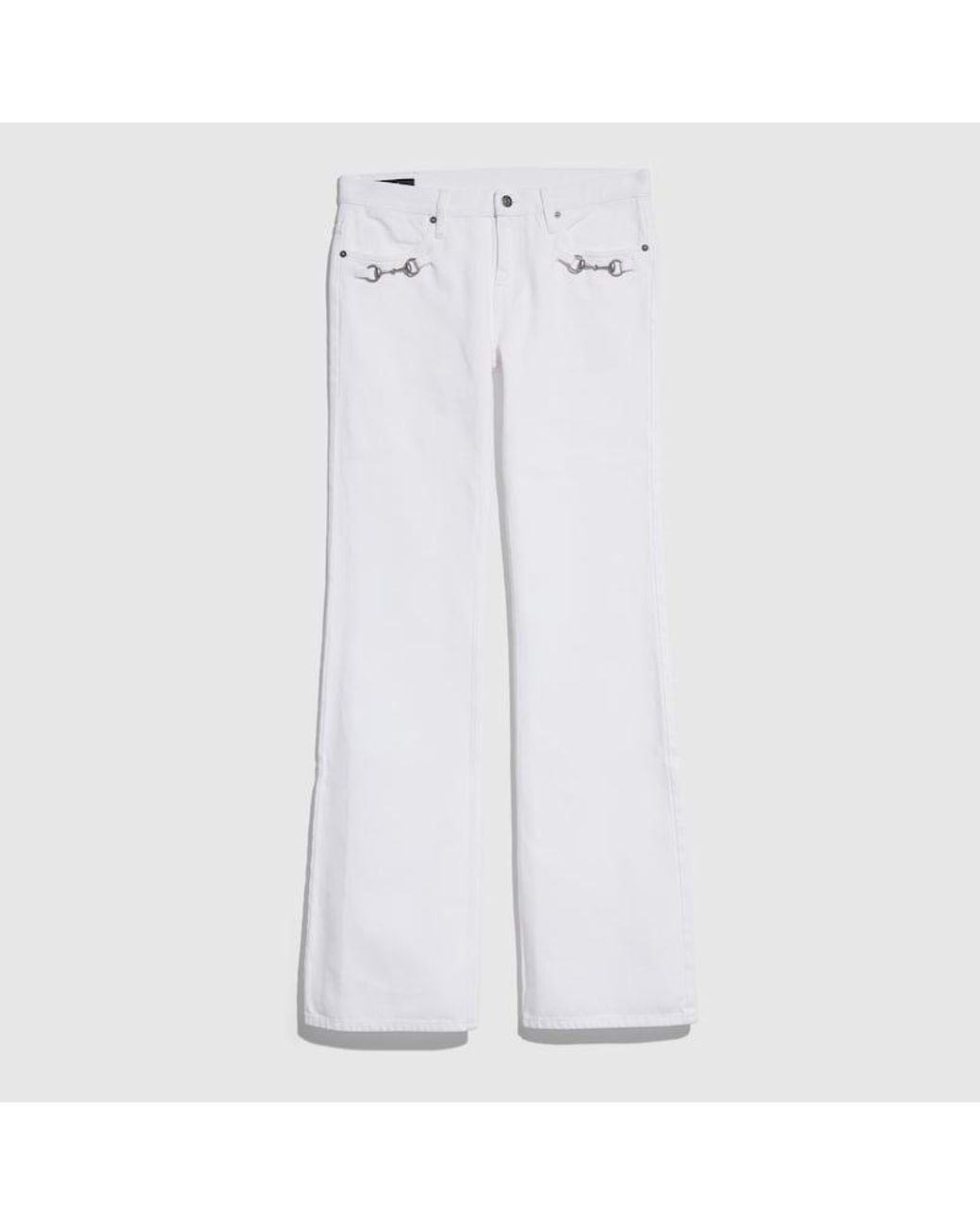 Gucci White Cotton Denim Pants With Horsebit, Size 25, Ready-To-Wear