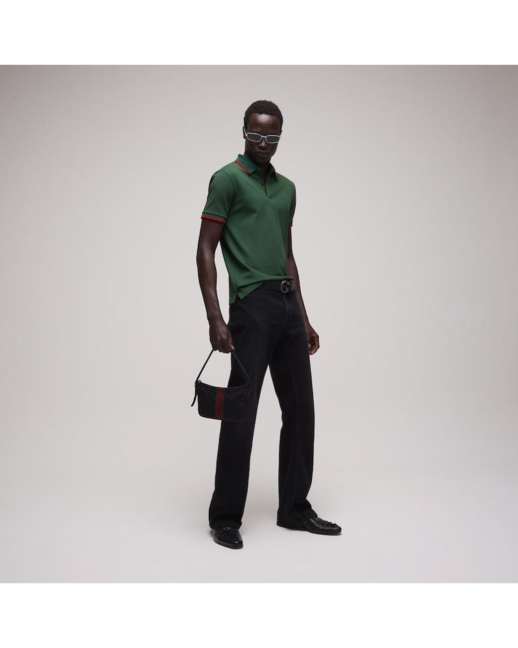 Gucci Green Cotton Piquet Polo Shirt With Embroidery for men