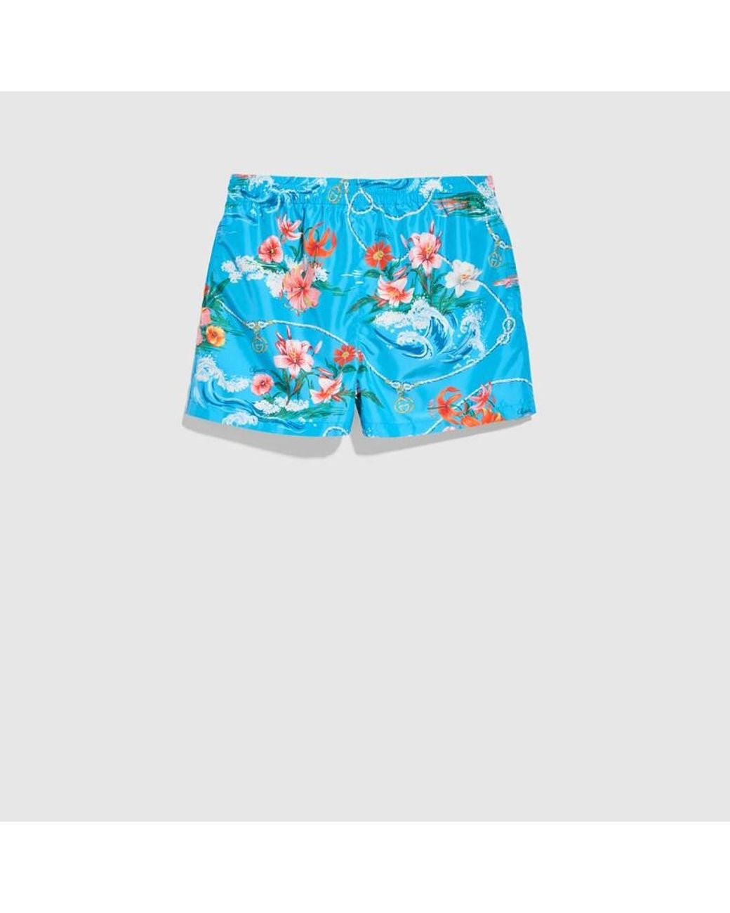 Gucci Blue Printed Polyester Poplin Swim Shorts for men
