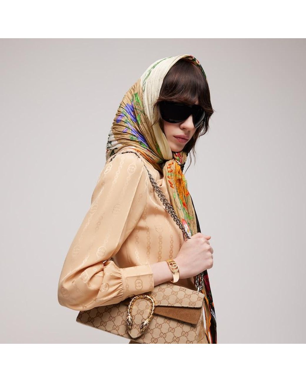 Gucci Green Printed Silk Shawl