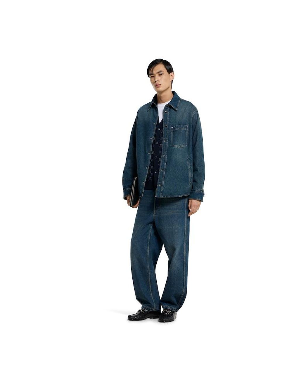 Gucci Blue Reversible Padded Denim And Nylon Shirt for men
