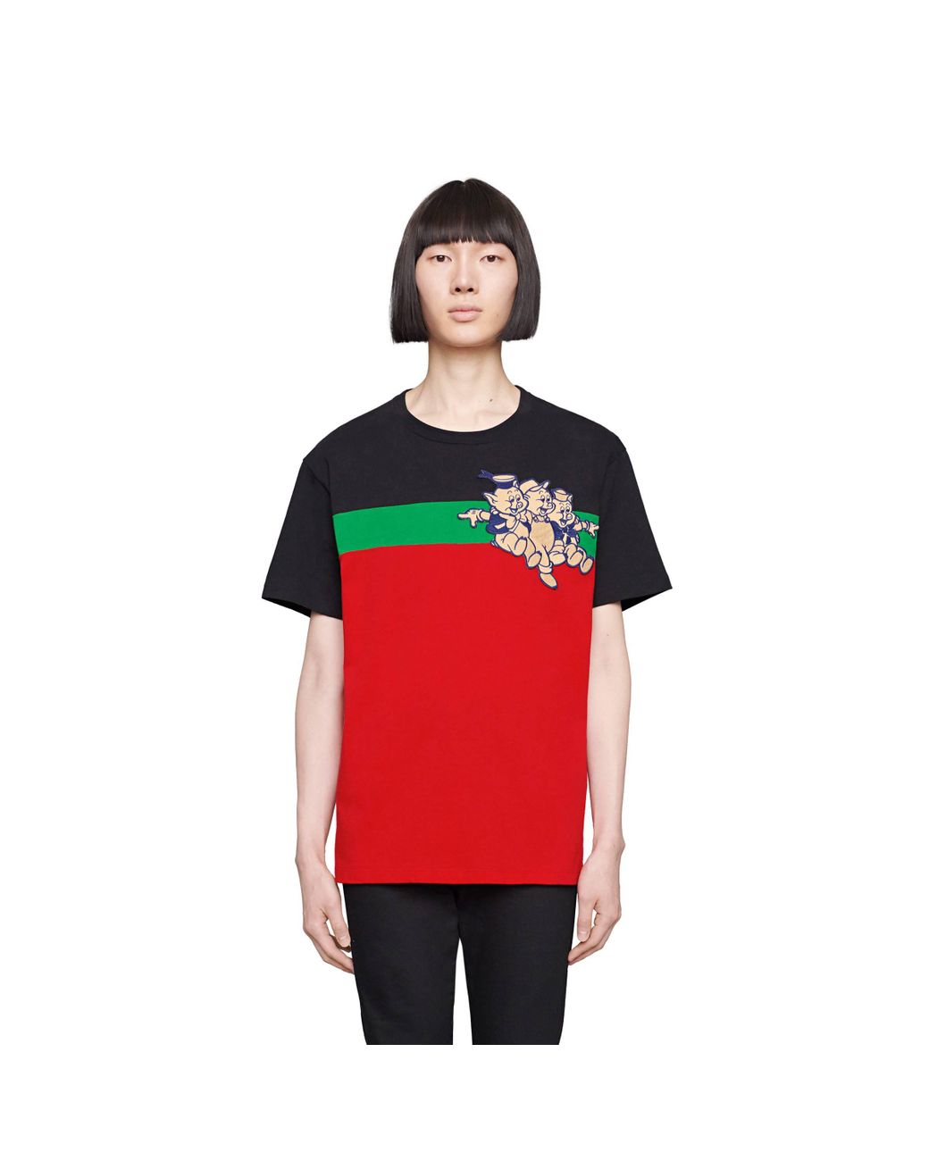 T shirt oversize uomo con Tre Porcellini da Uomo di Gucci in Rosso