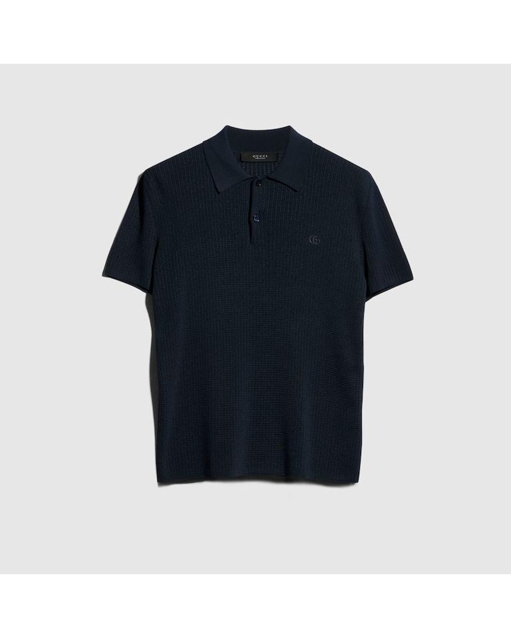 Gucci Blue Technical Knit Fabric Polo Shirt With Embroidery for men