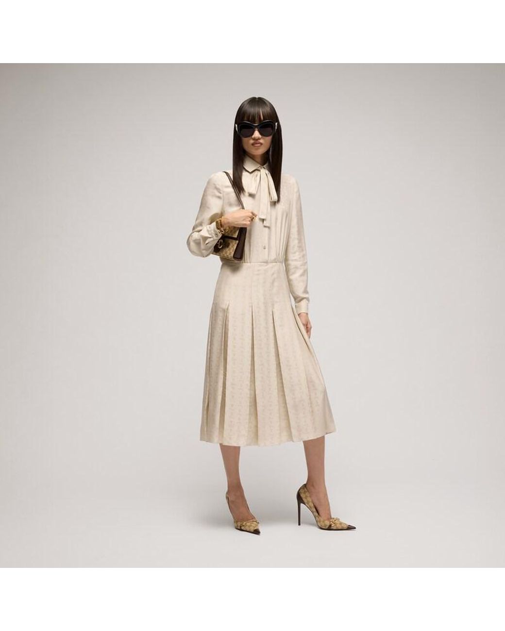 Gucci Natural Crest Silk Jacquard Dress