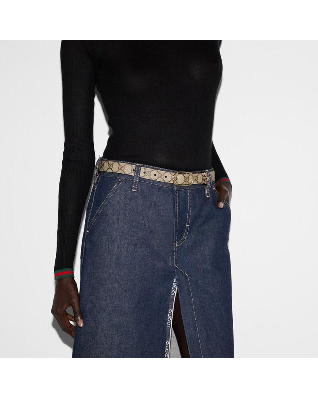 Gucci Brown Gg Belt With Oval Buckle, Size 65