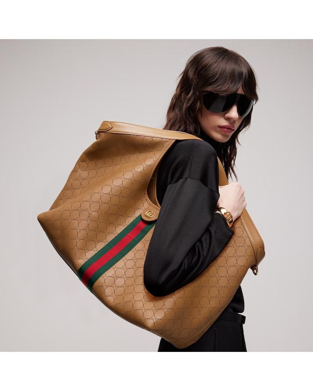 Gucci Brown Giglio Large Tote Bag, Leather