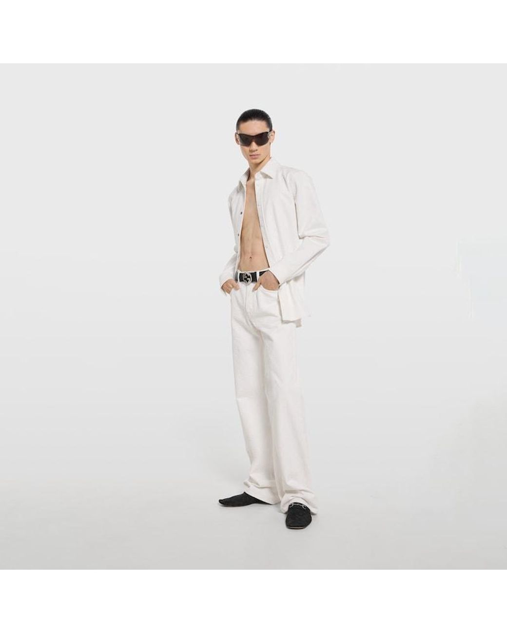 Gucci White Gg Cotton Denim Jacquard Pants for men