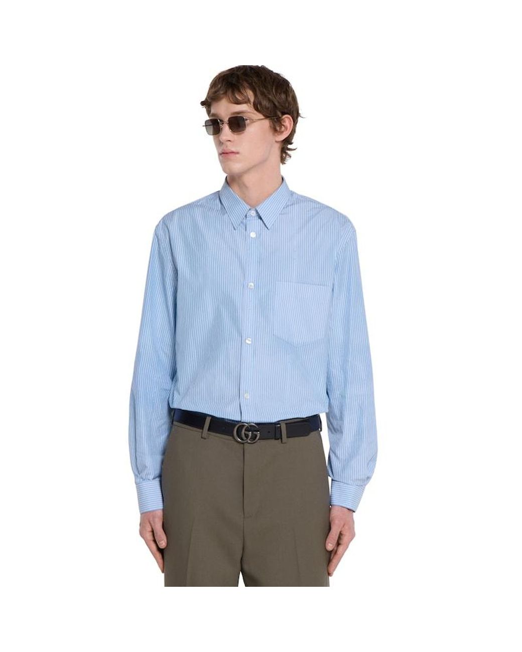 Gucci Blue Cotton Poplin Shirt With Logo for men