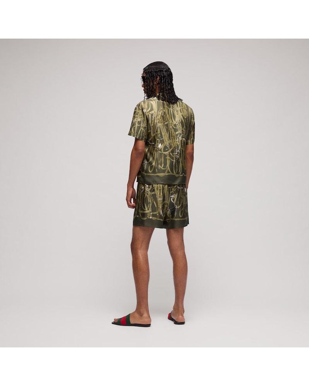 Gucci Green Printed Silk Bowling Shirt for men