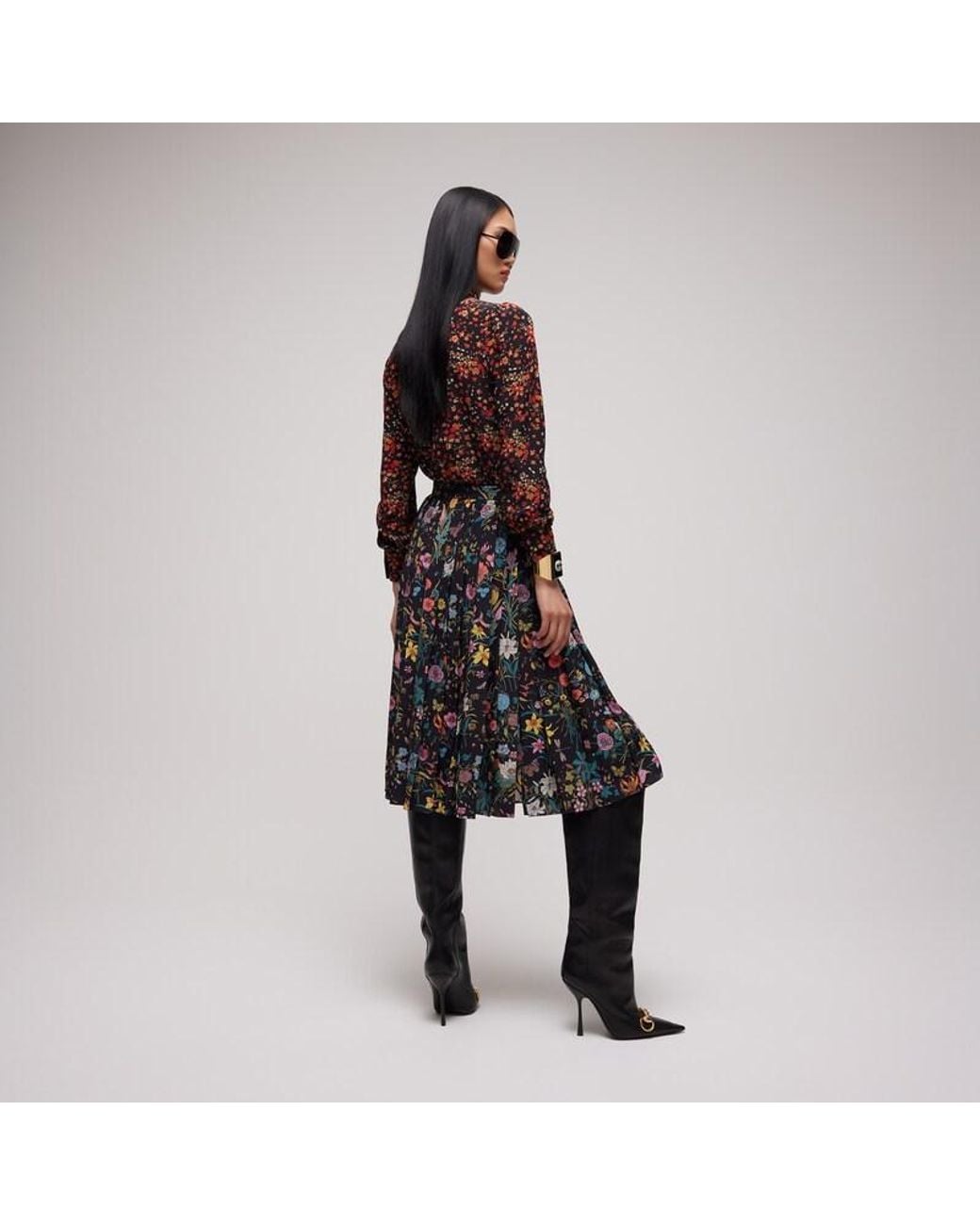 Gucci Black Printed Silk Midi Skirt