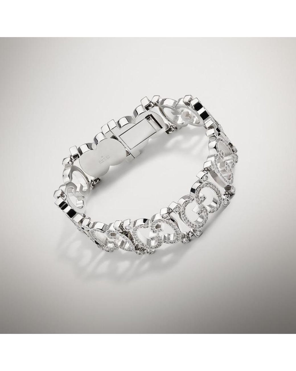 Gucci Metallic Structured Bracelet With Crystal Gg